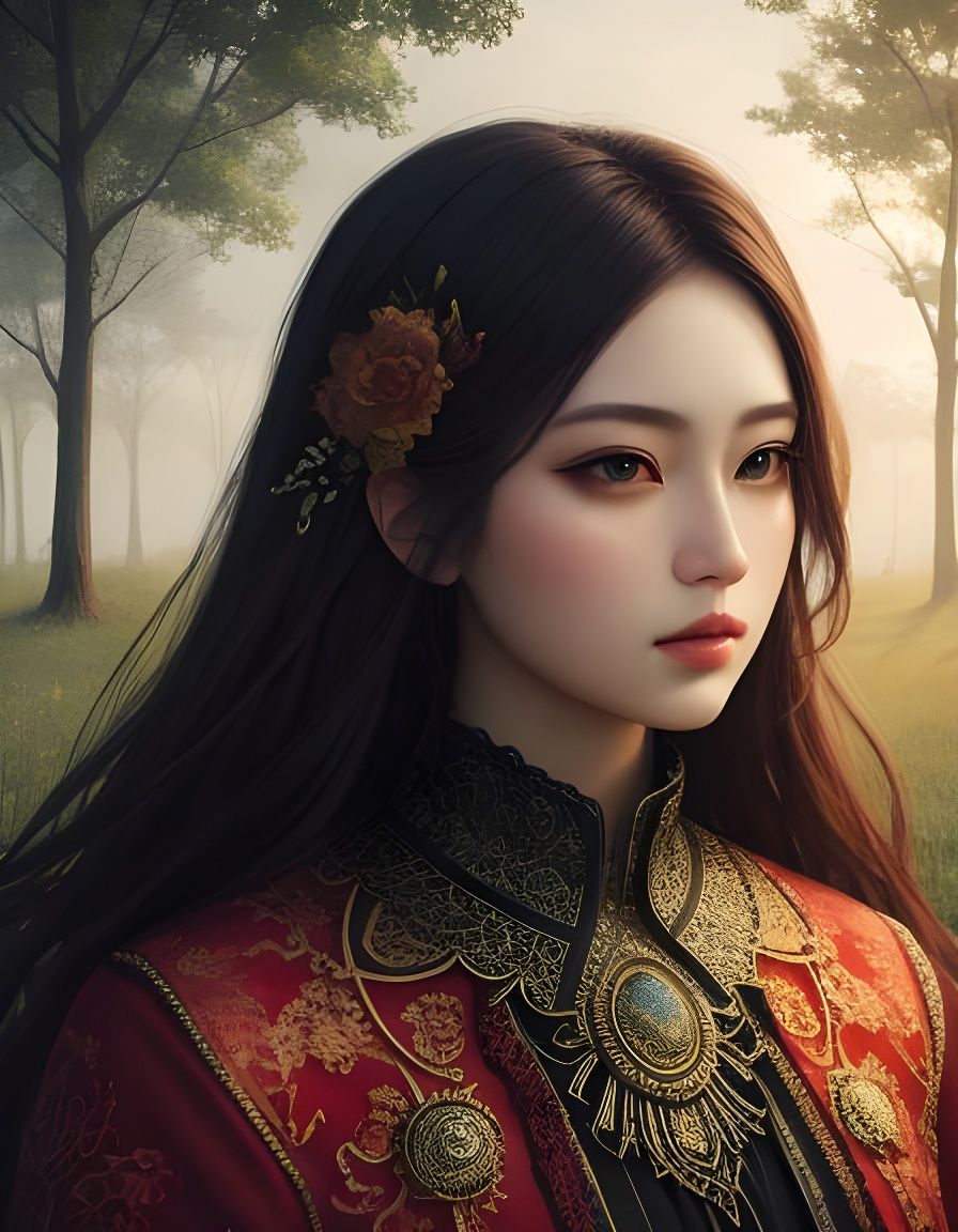 Dreamscape Portrait of Girl in Park, Digital Art