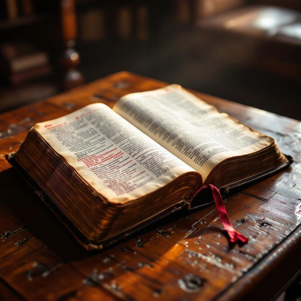 Open Family Bible with Red Letter Text Illuminated