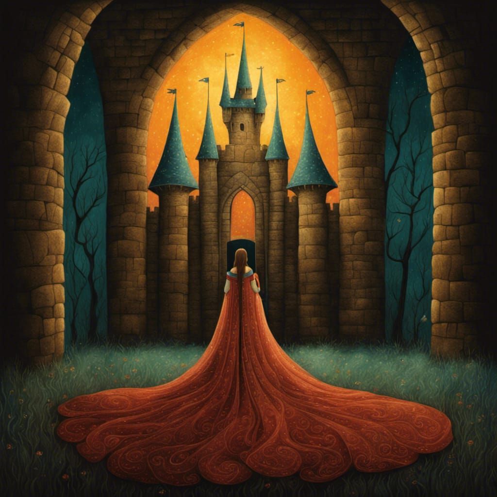 Princess in Medieval Castle Room Illustration