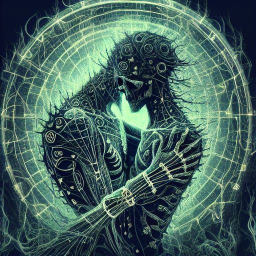 Skeletal Lovers Embrace in Ethereal Fantasy Art