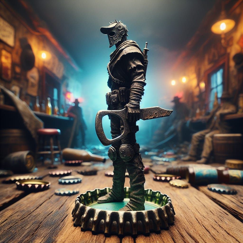 Gothic Bottle Opener Held by Bottle Cap in Saloon