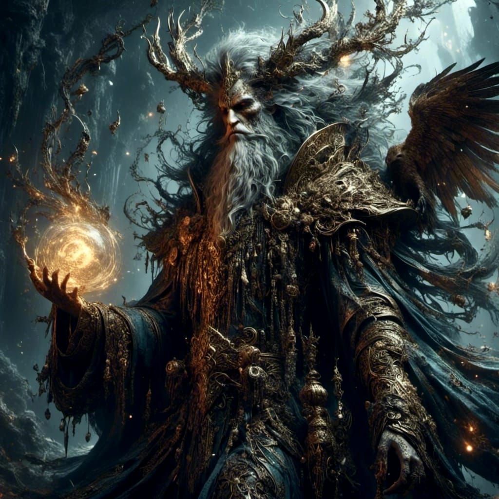 Elf Warlock with Archfey Pact in Dark RPG Style