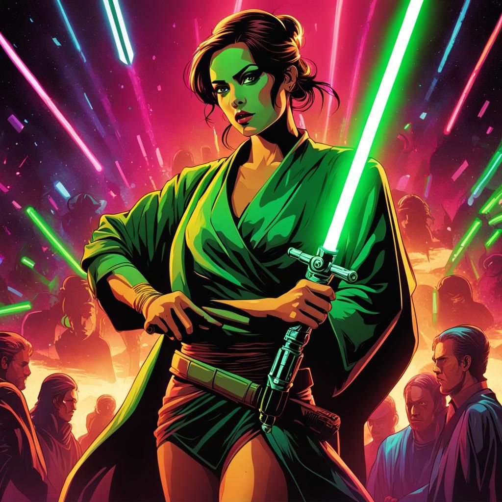 Female Jedi Master in Neon Club, Comic Style