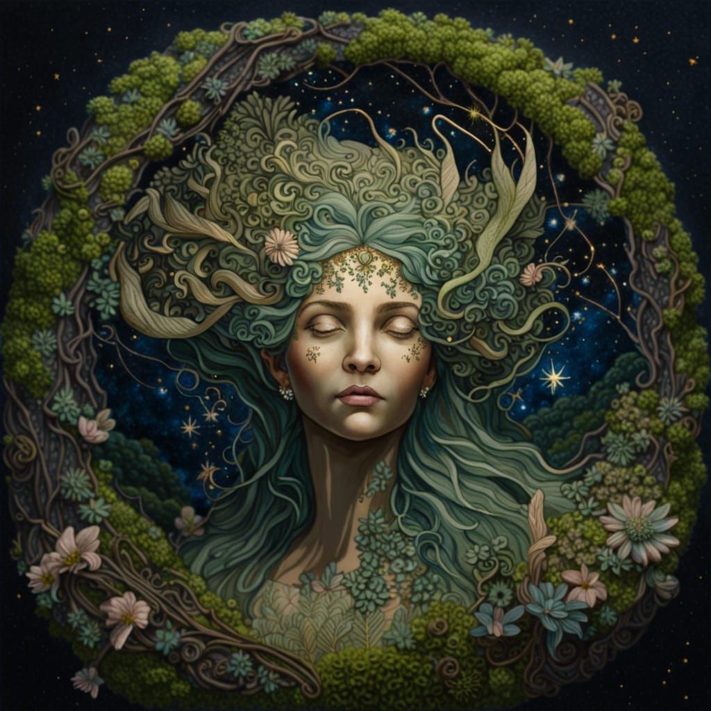 Detailed Virgo Earth Goddess in Whimsical Style