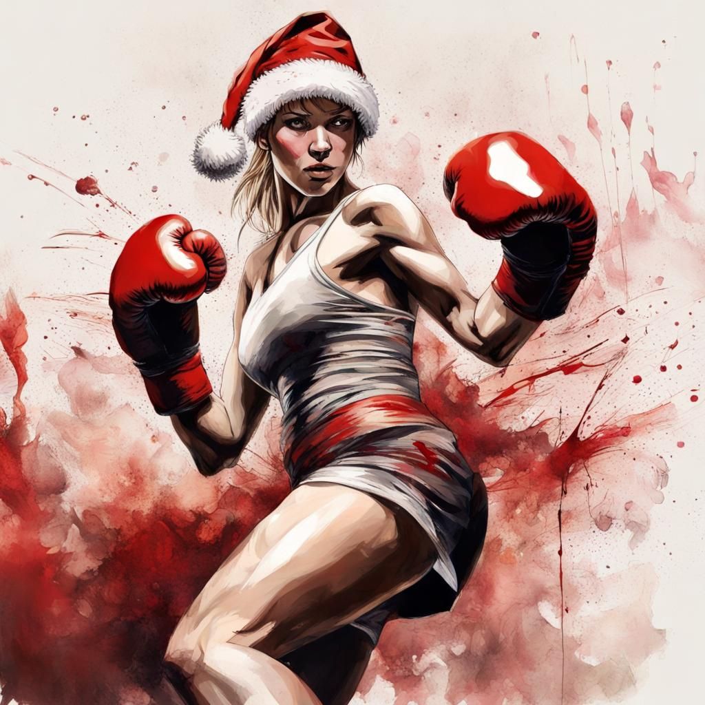 Merry Boxer Christmas, starting to perform a high kick