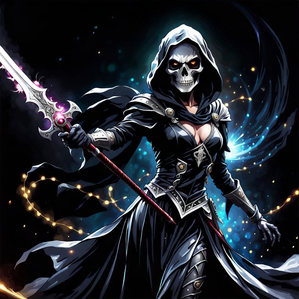 Glittery Grim Reaper in Watercolor Cosmos