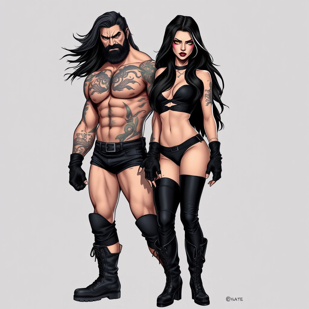 Wrestler Couple in Comic Book Art Style
