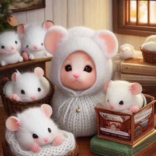 Cute Knitted Mice in Endearing Chibi Style