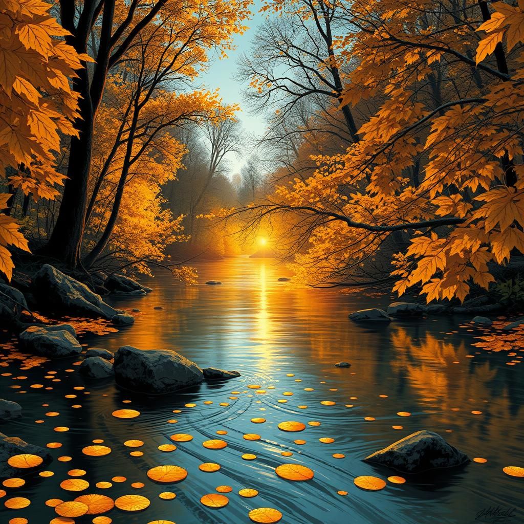 Golden River Flecked with Light: Comic Book Art