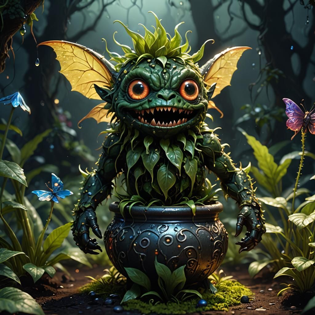 Cute Monster Plant Devours Fairy: Dark Fantasy Art