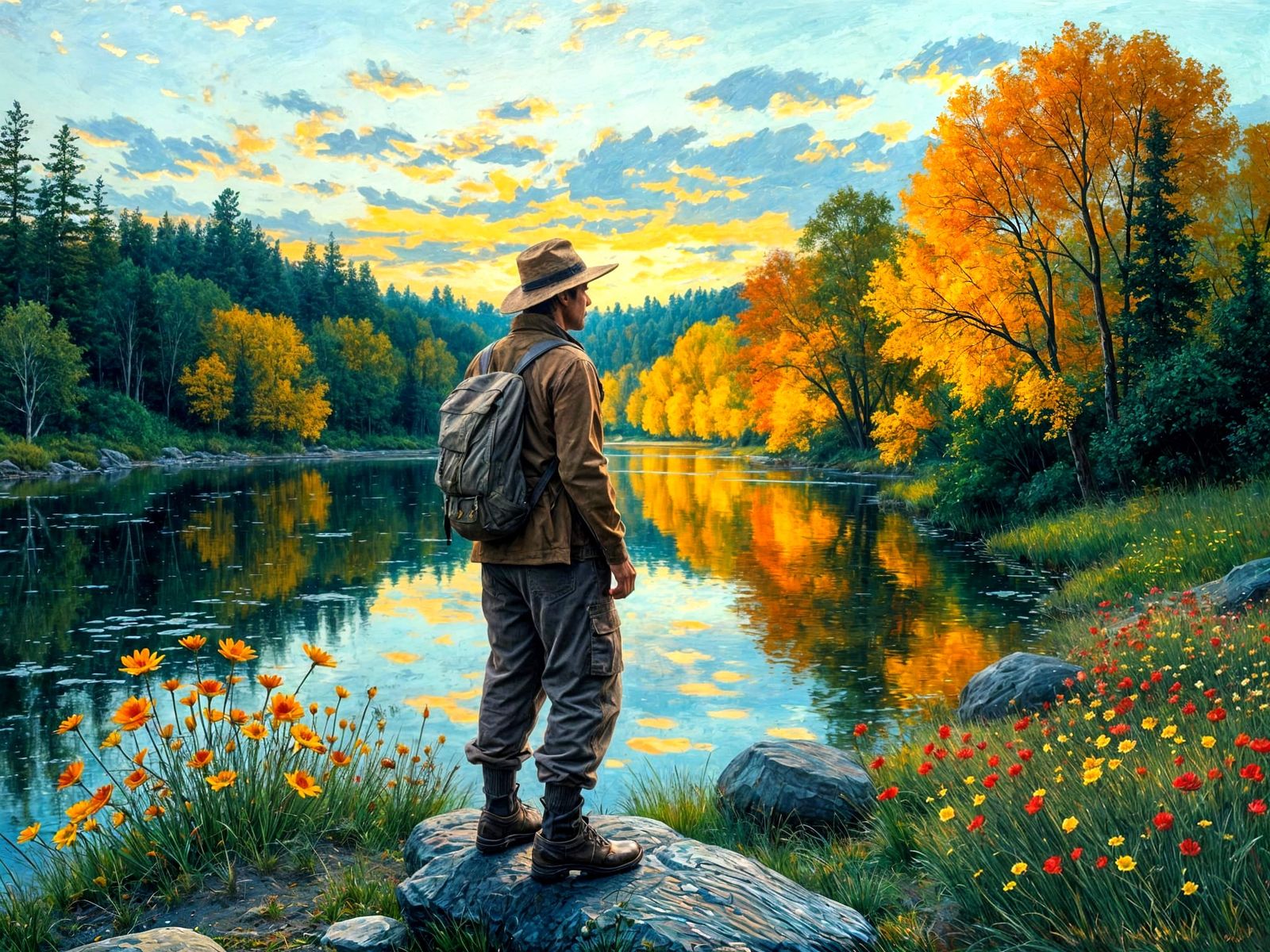 Lone Traveller at Dusk in Impasto Style