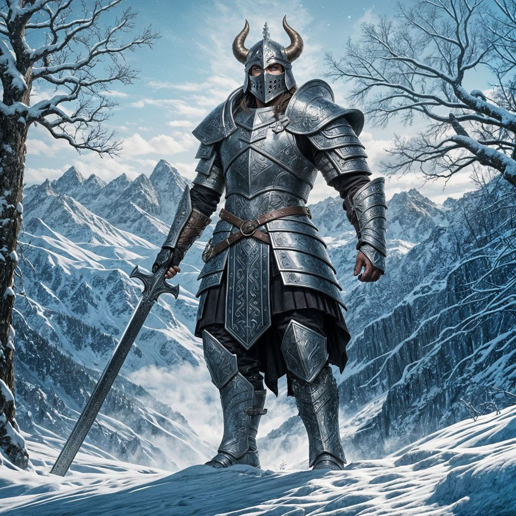 Epic Viking Templar Warrior in Winter Landscape