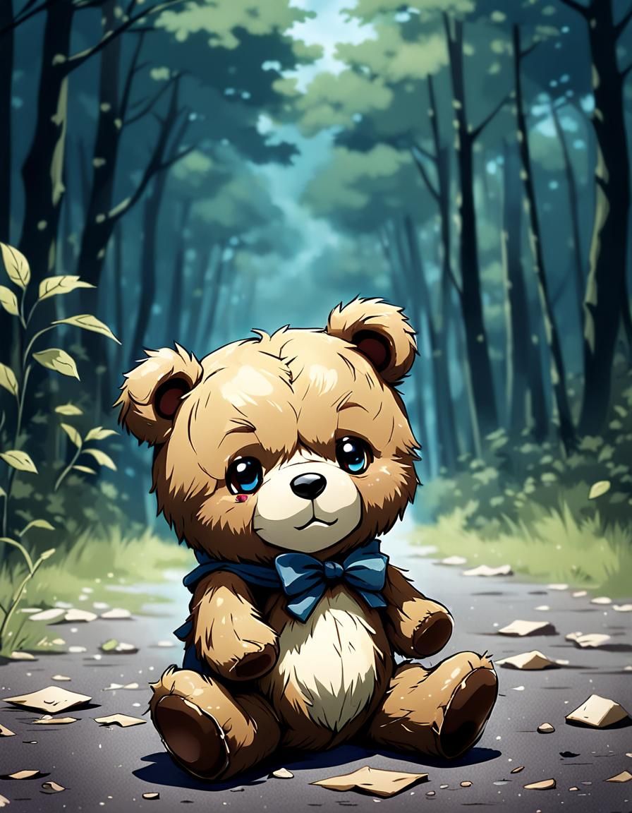 Charming Chibi Teddy Bear in Retro Anime Style