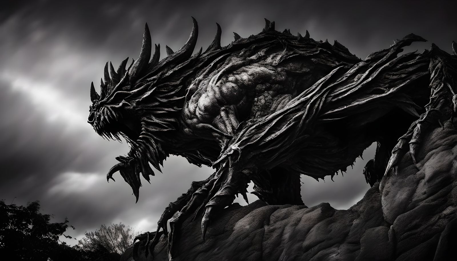 Ominous Creature from Mythology in Black and White