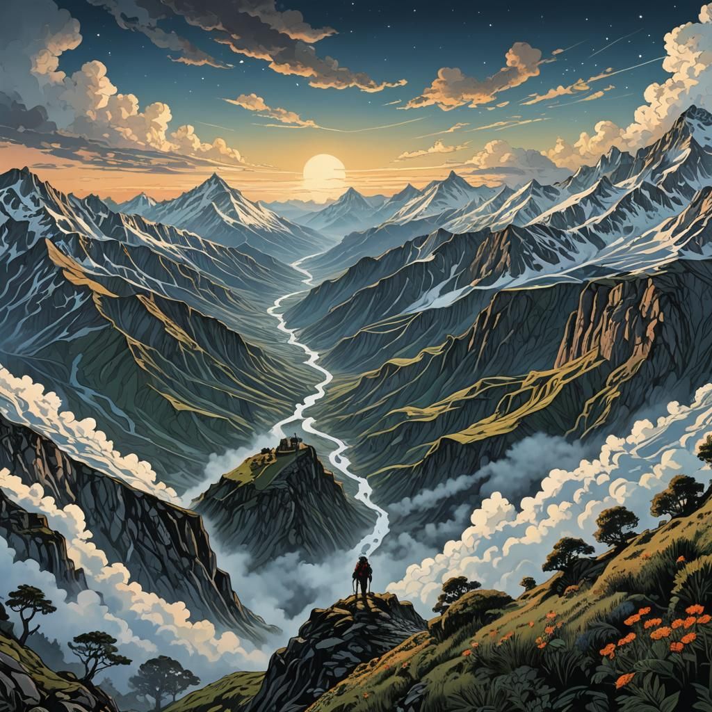 Caucasus Crevasse Flora Illustration in Vintage Style