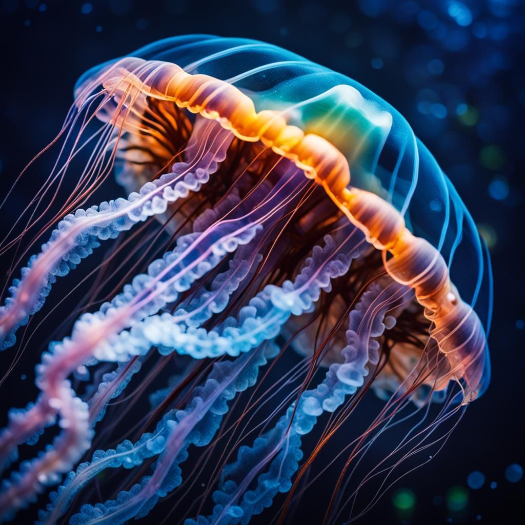 Translucent Jellyfish Swimming in Deep Blue Sea