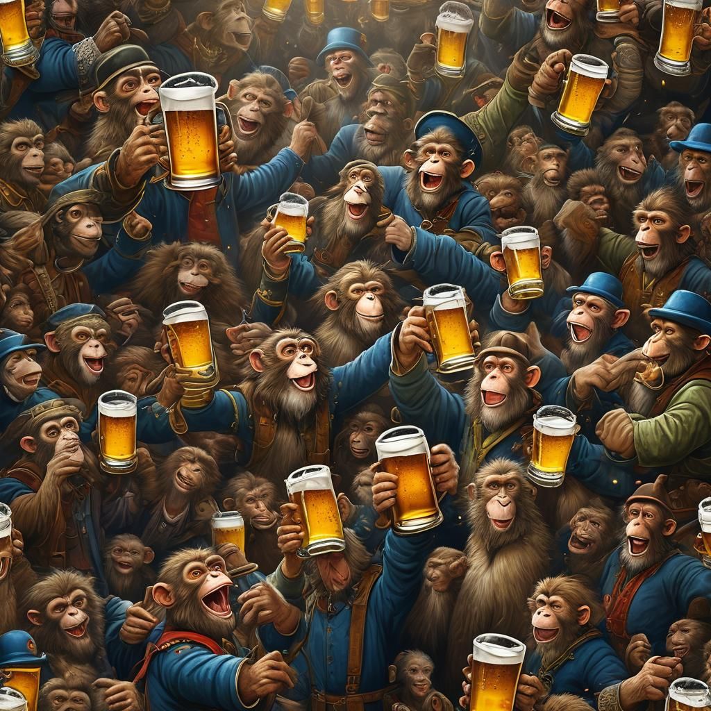 Oktoberfest Monkeys Toasting with Beer Mugs