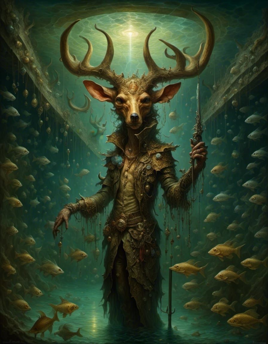 Evil Anthropomorphic Entity in Dimly-Lit Trophy Room