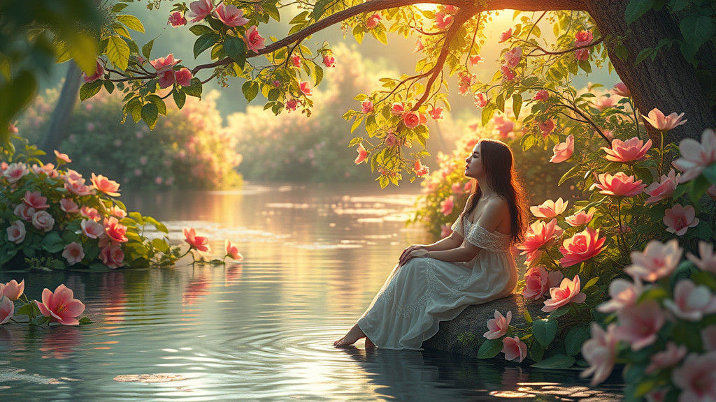 Harmonious River Scene in Art Nouveau Style