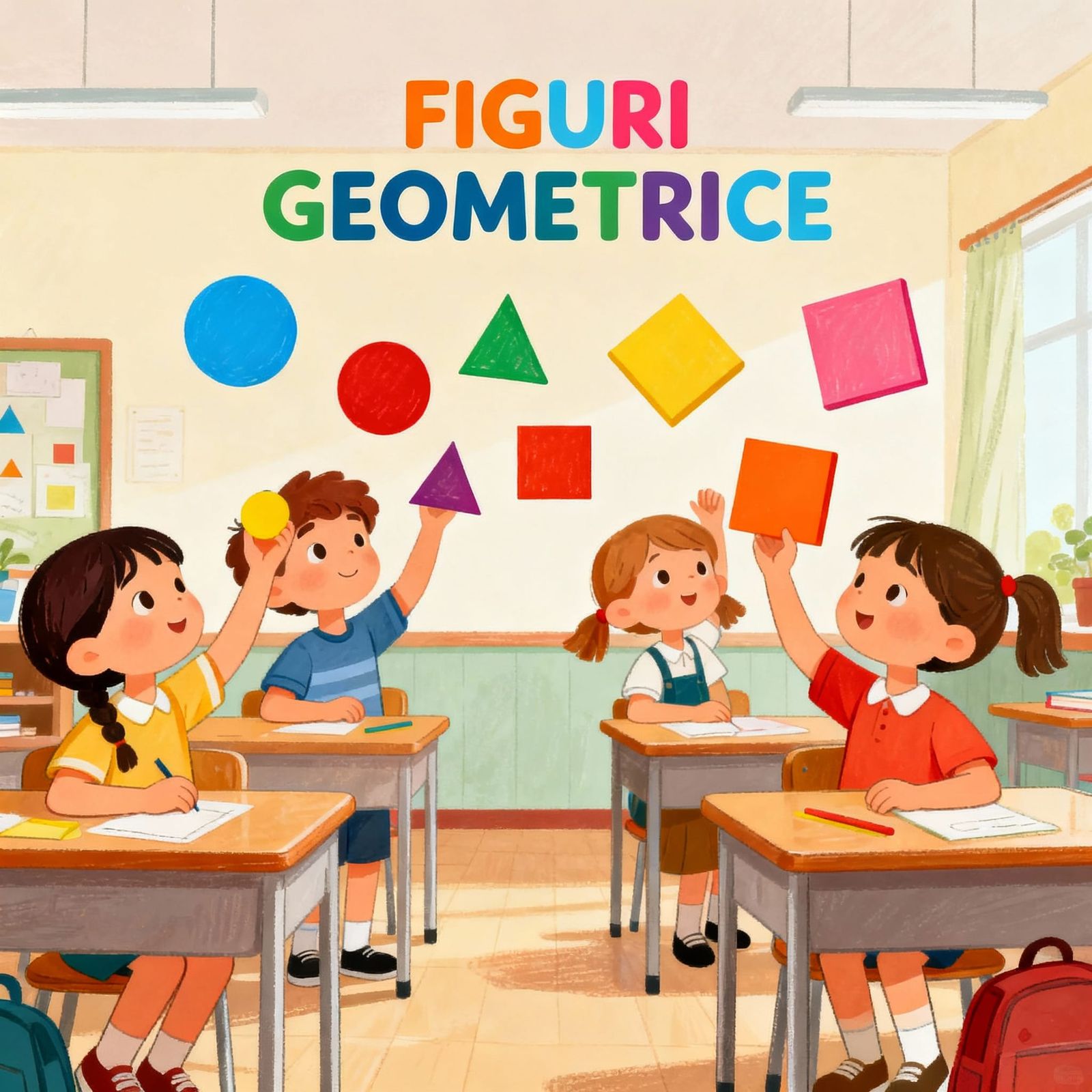 Children Learning Shapes in a Colorful Classroom