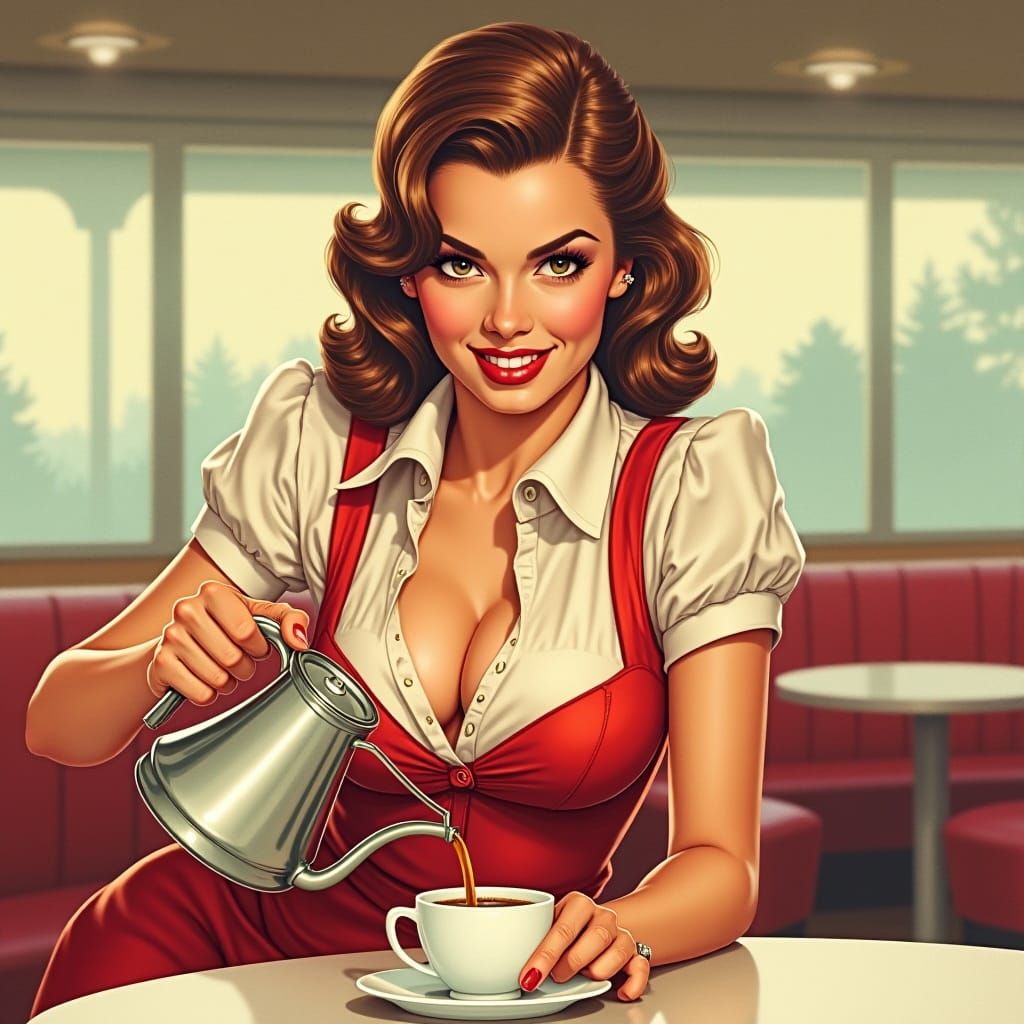 Vintage Comic Book Diner Waitress Illustration