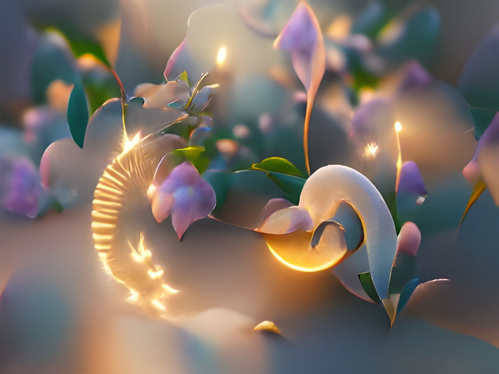 Ethereal Crescent Moon Dreamscape in Floral Design
