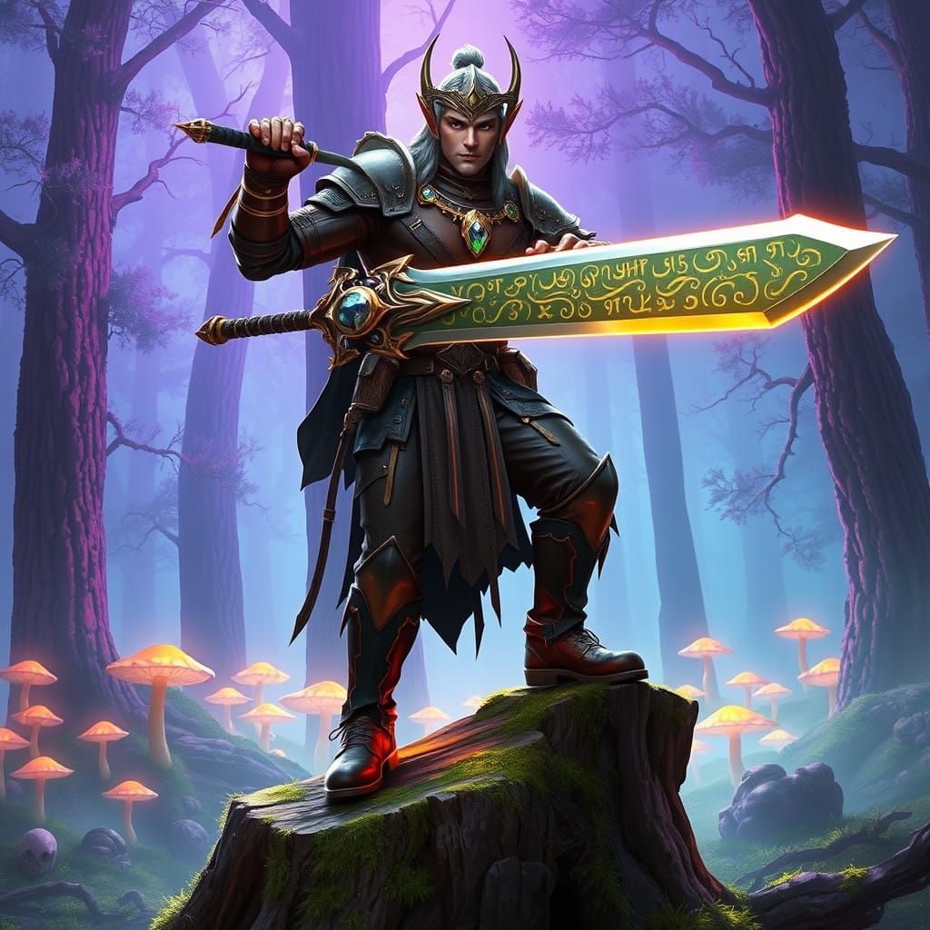 Magnificent High Elf Warrior in Rococo-Inspired Armor, Beset...