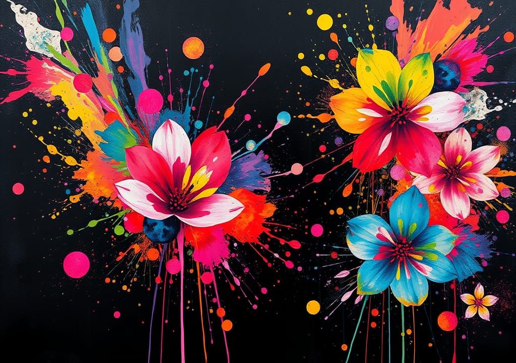 Abstract Ink Splatter Floral Landscape