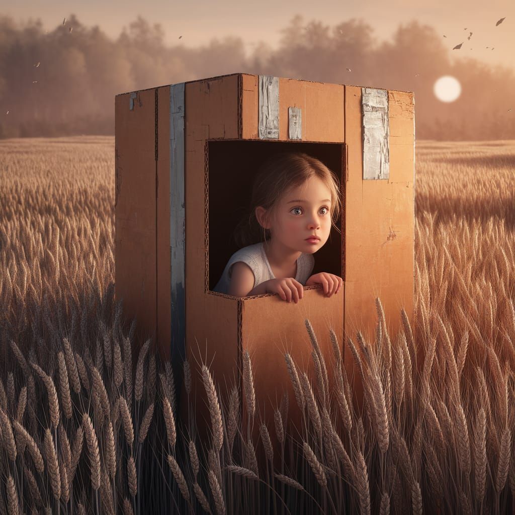 Girl in Cardboard Box at Sunset: Fantasy Concept Art