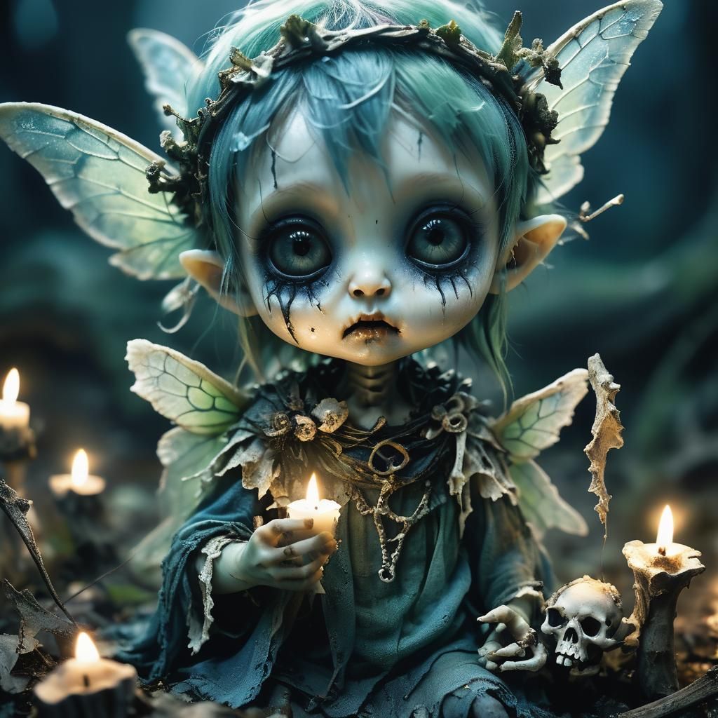 Creepy Fairies Feast: A Dark Surrealist Portrait