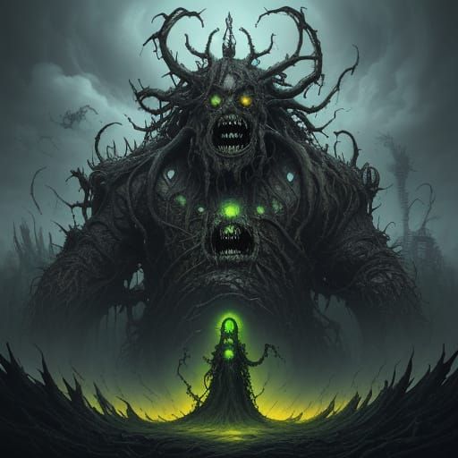 Cyberpunk-Style Horror Beast Emerges from Toxic Vortex