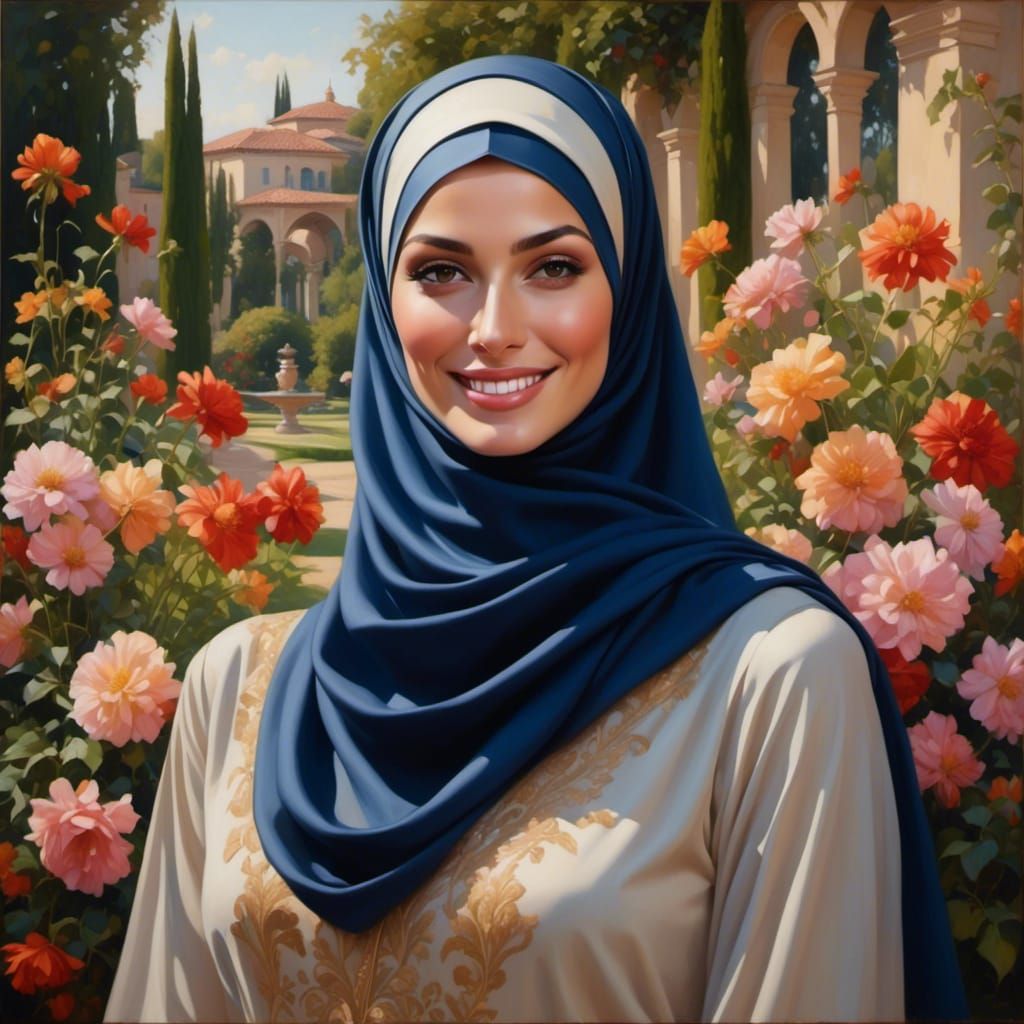 European Woman in Niqab Smiling in Garden