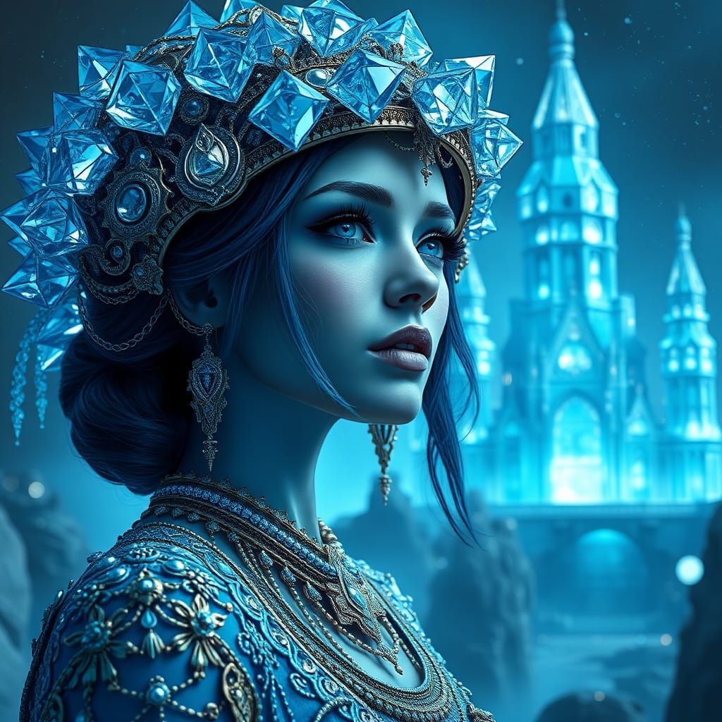 Intricate Pleiadian Woman in a Crystal Space Castle