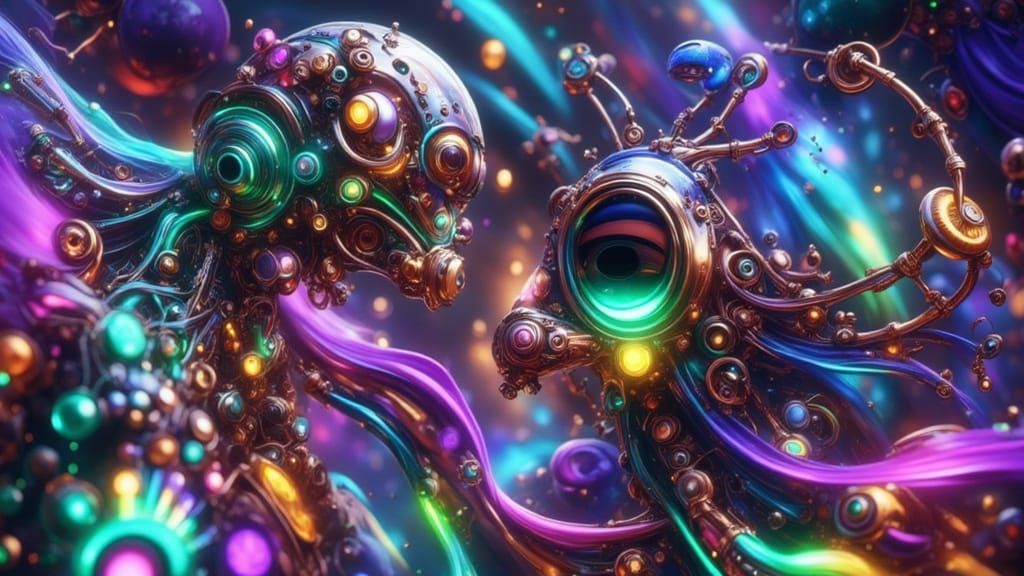 Steampunk Xenobot with Bioluminescent Circuits