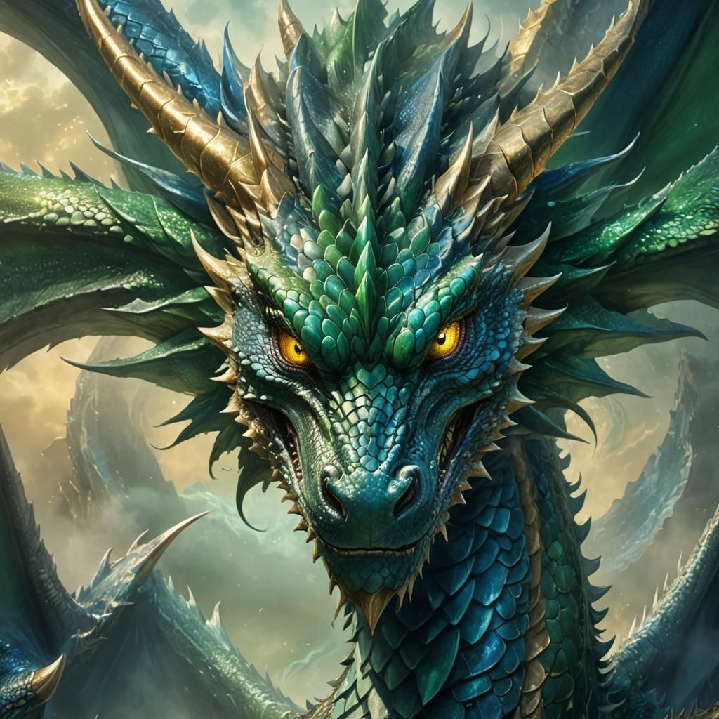 High-Fantasy Dragon Portrait in Misty Landscape