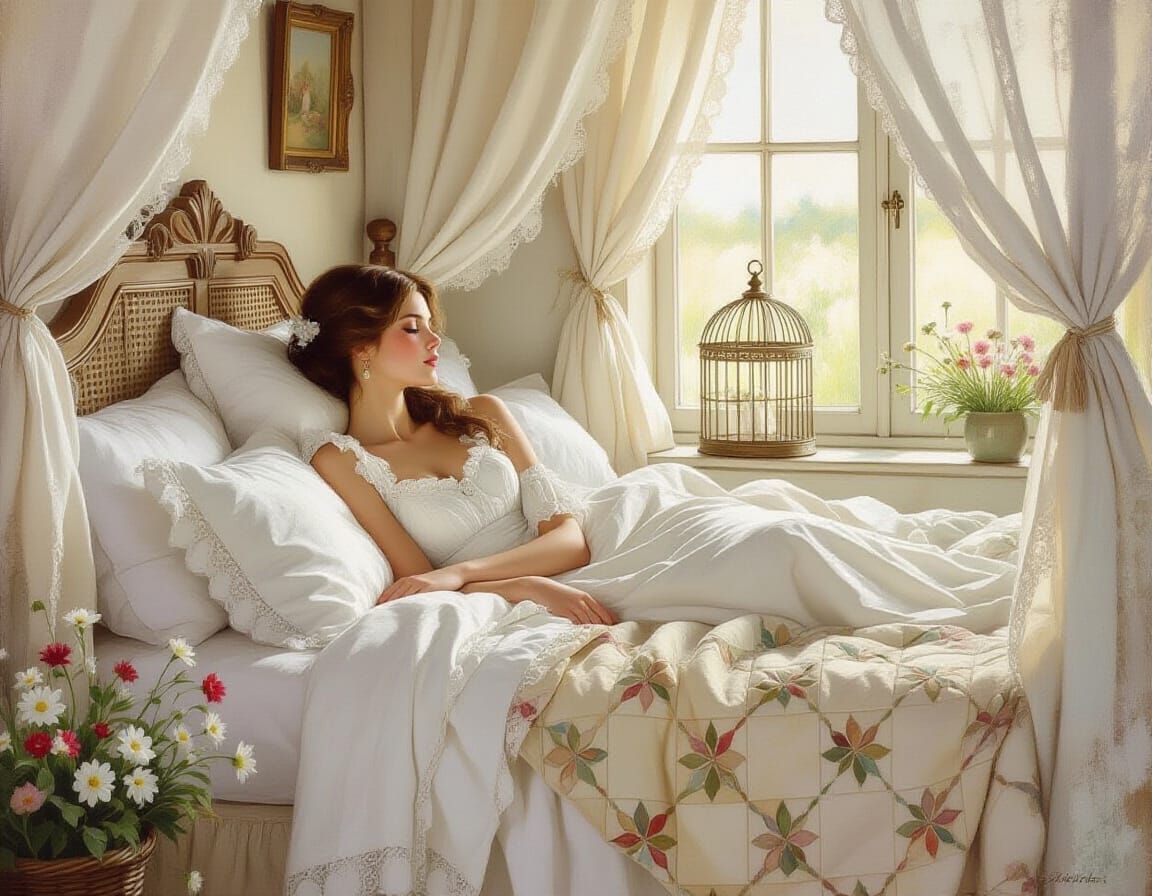 Sun-Drenched Shabby Chic Bedroom in Soft Oil Colors