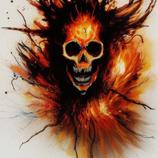 Terrifying Burning Skull Portrait in Horror Style