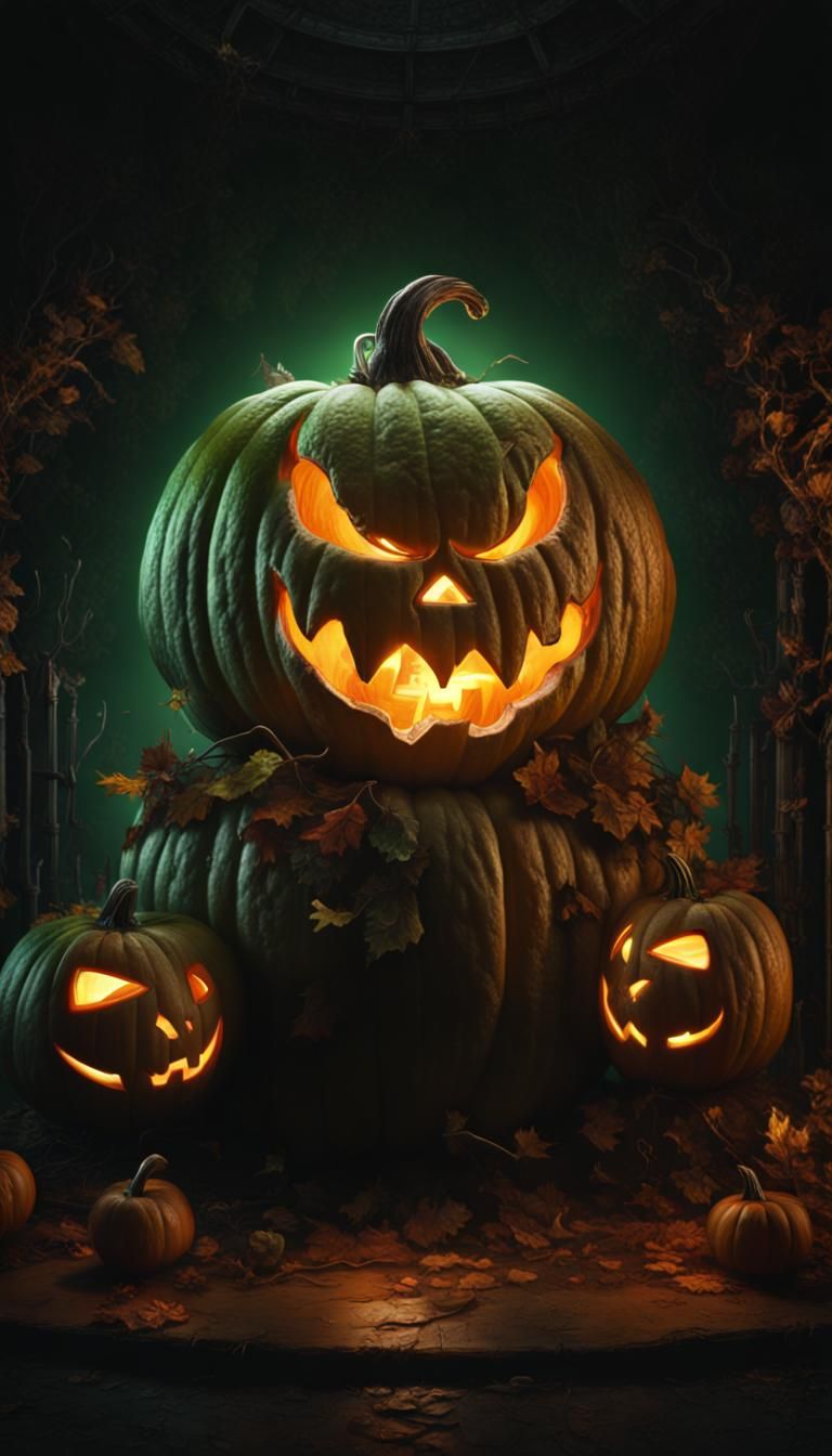 Eerie Pumpkin with Dancing Mice, Fantasy Concept Art