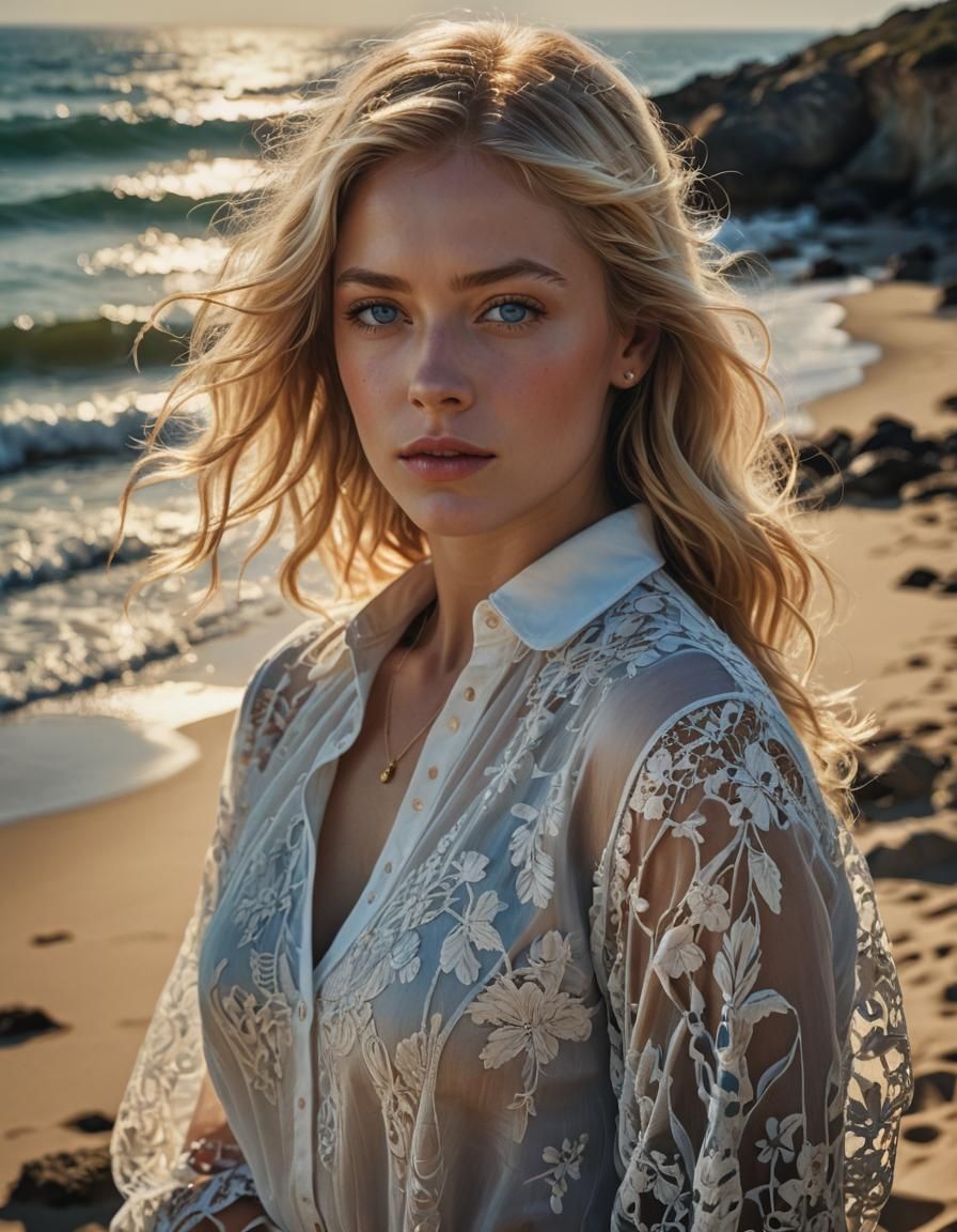 Blonde Woman Portrait in Hyperrealistic Style