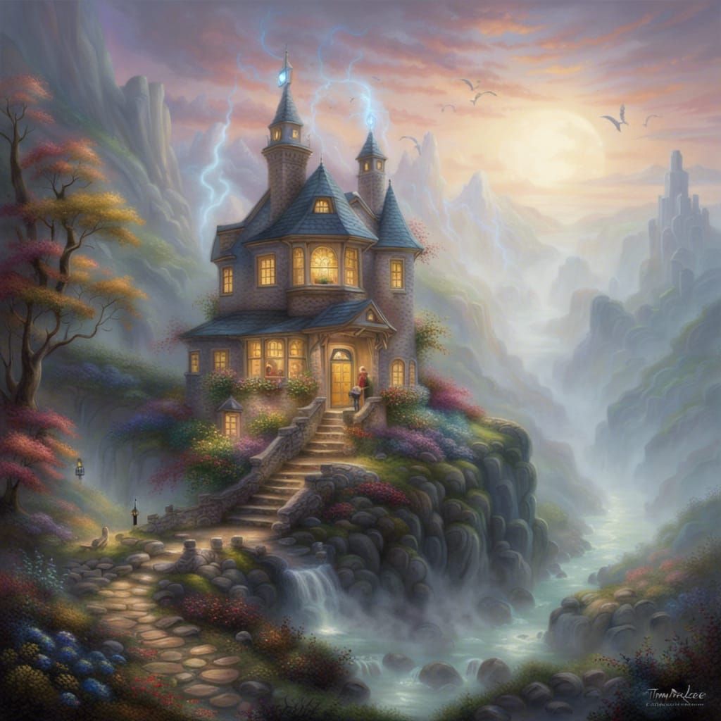 Ethereal Fantasy Landscape in Thomas Kinkade Style