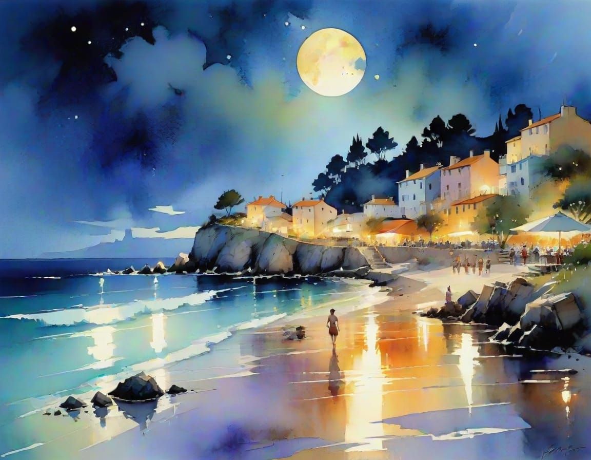 Alcohol Ink Summer Seascape in Impressionist Style