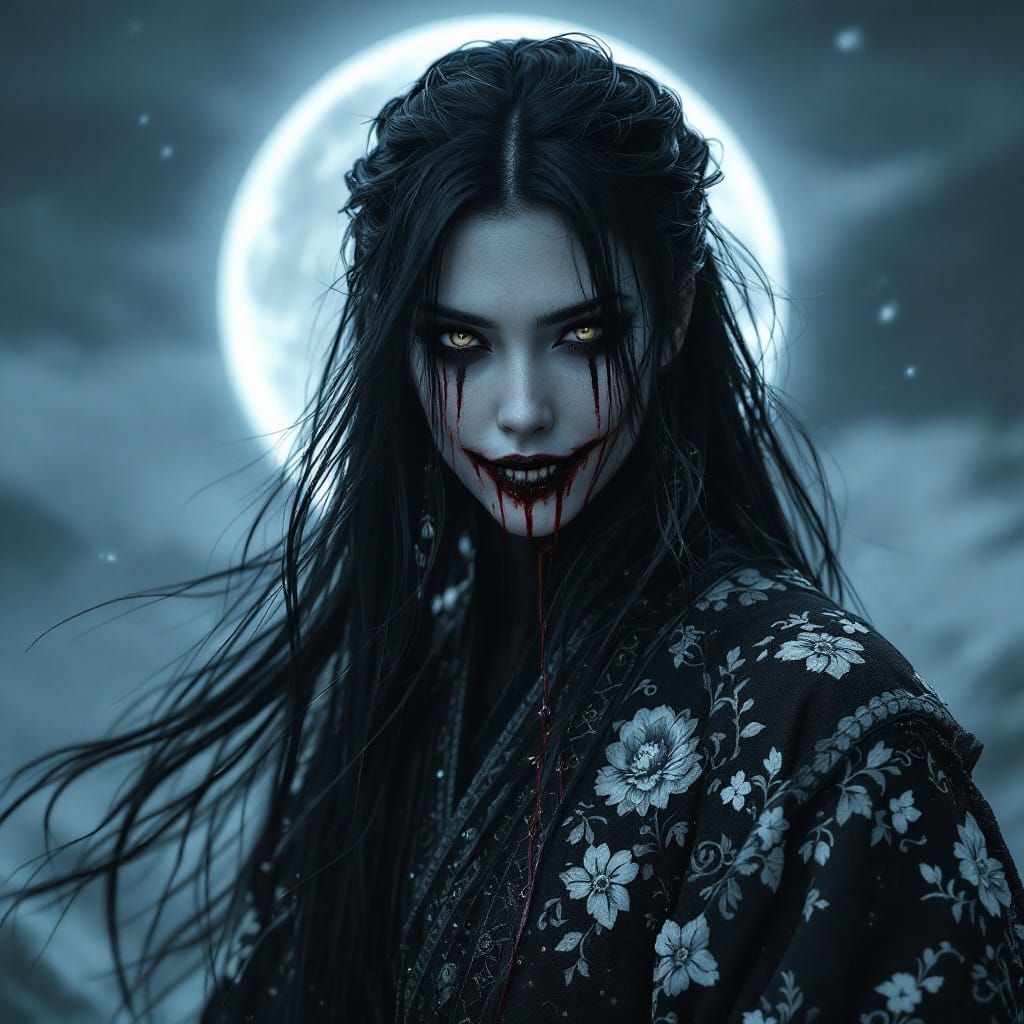 Ainu Goddess Kenas-unarpe Under Full Moon