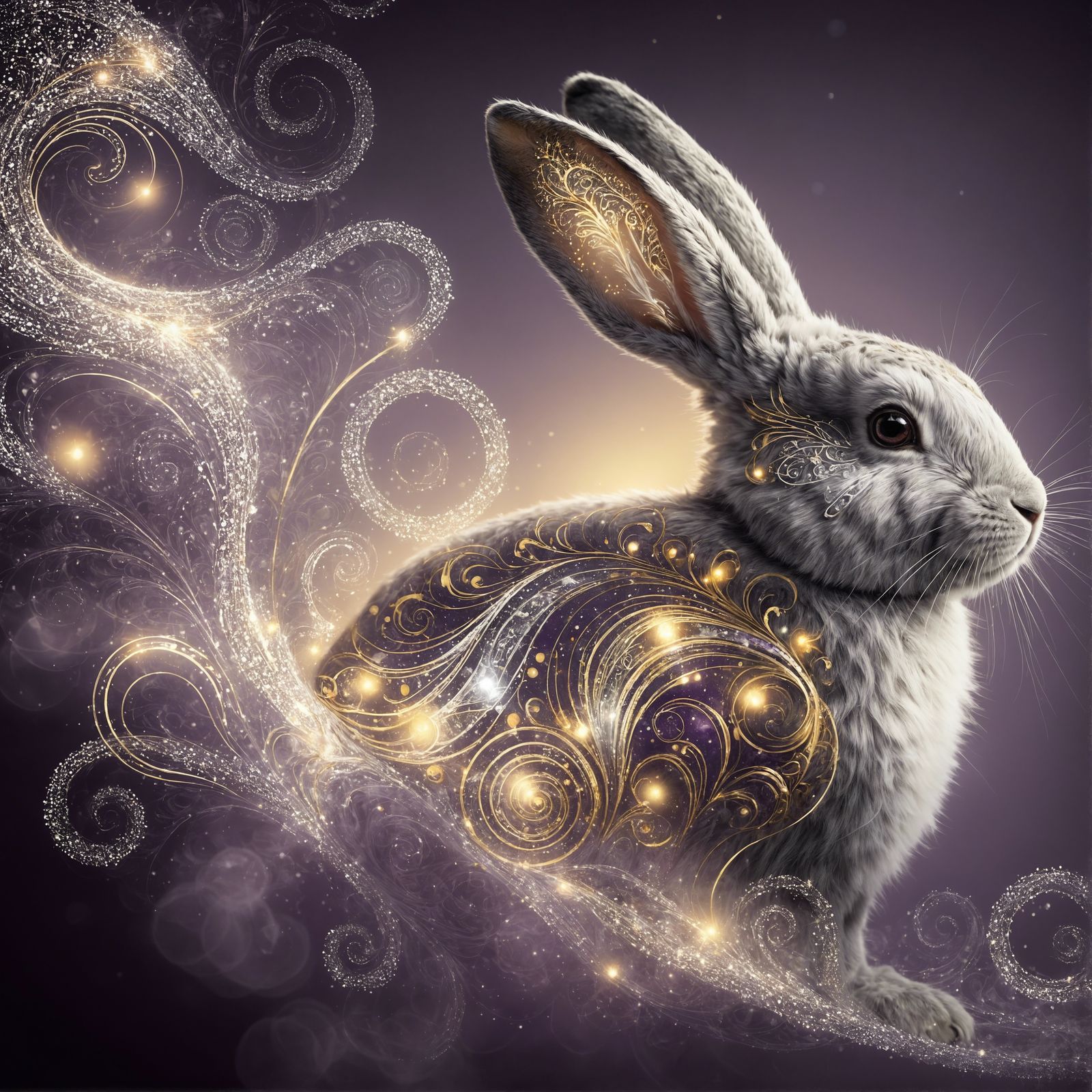 Ethereal Rabbit with Glowing Markings in Fantasy Setting