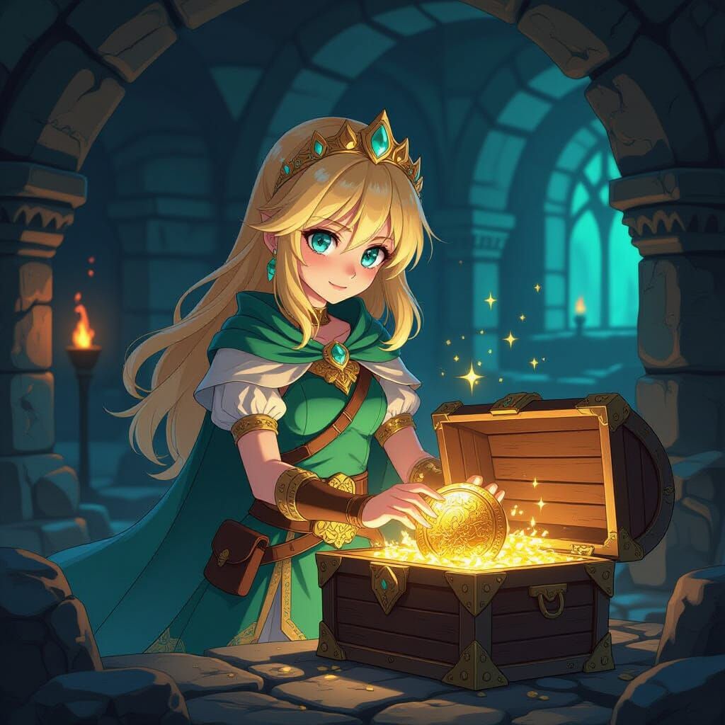 Heroic Princess Finds Gold Rupee in Dungeon