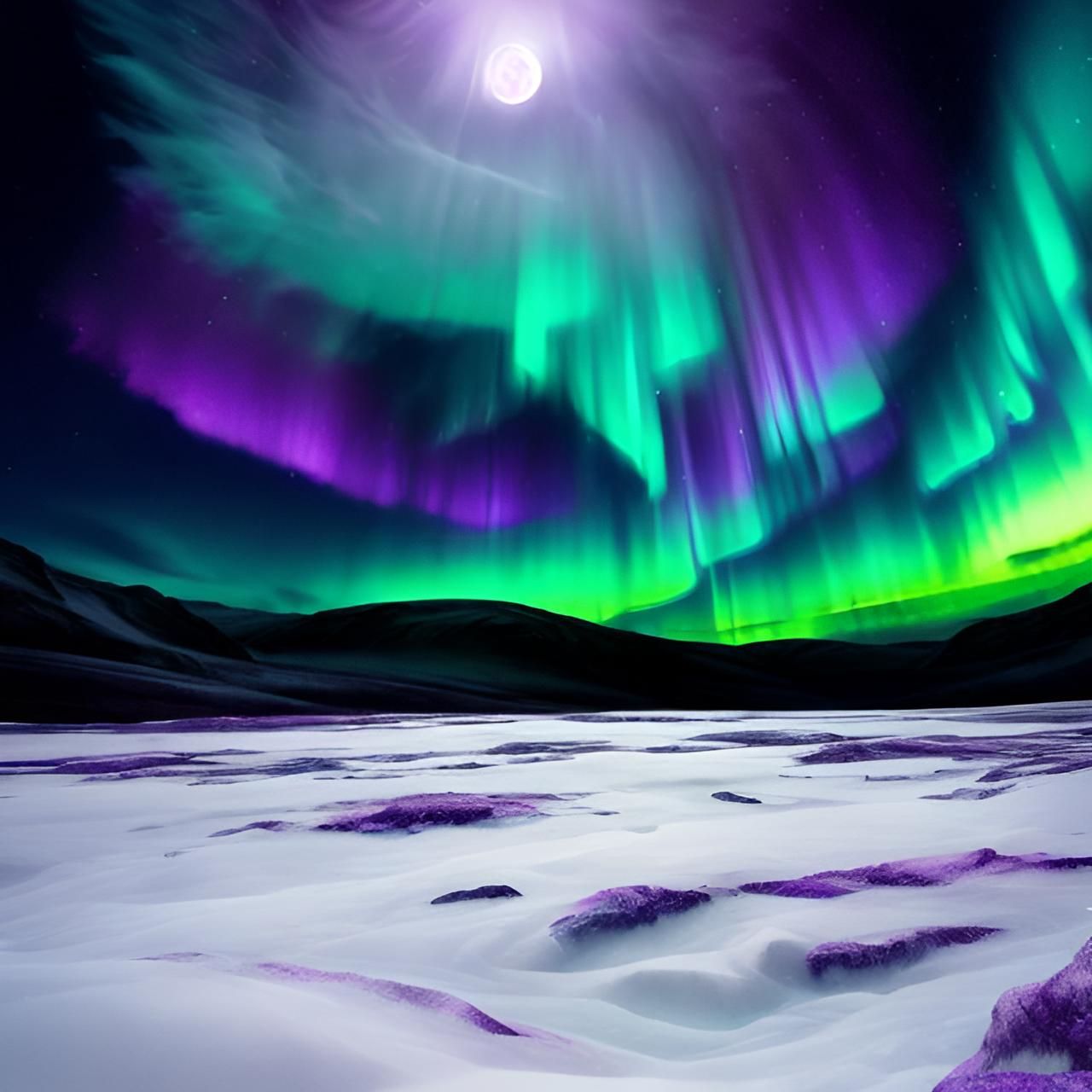 Northern Lights Over Icy Scottish Winter Landscape