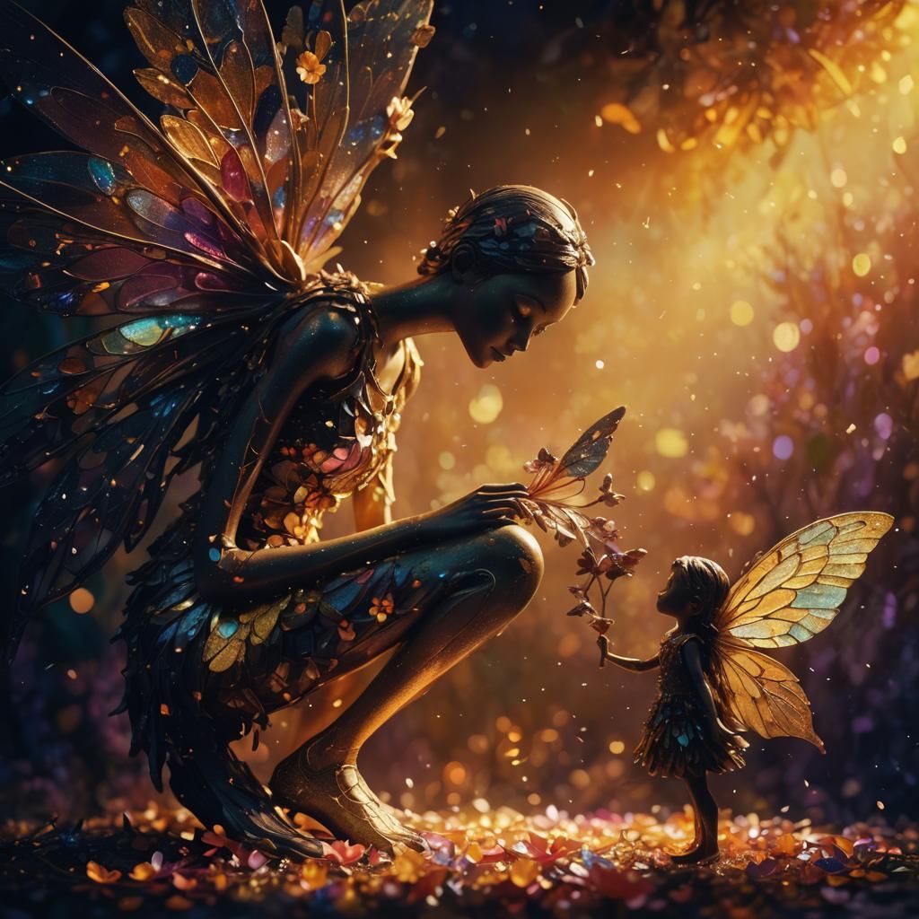 Girl with Fairy Digital Sculpture in Fauvist Style