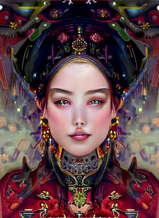 Noble Chinese Empress Portrait in Vibrant Colors