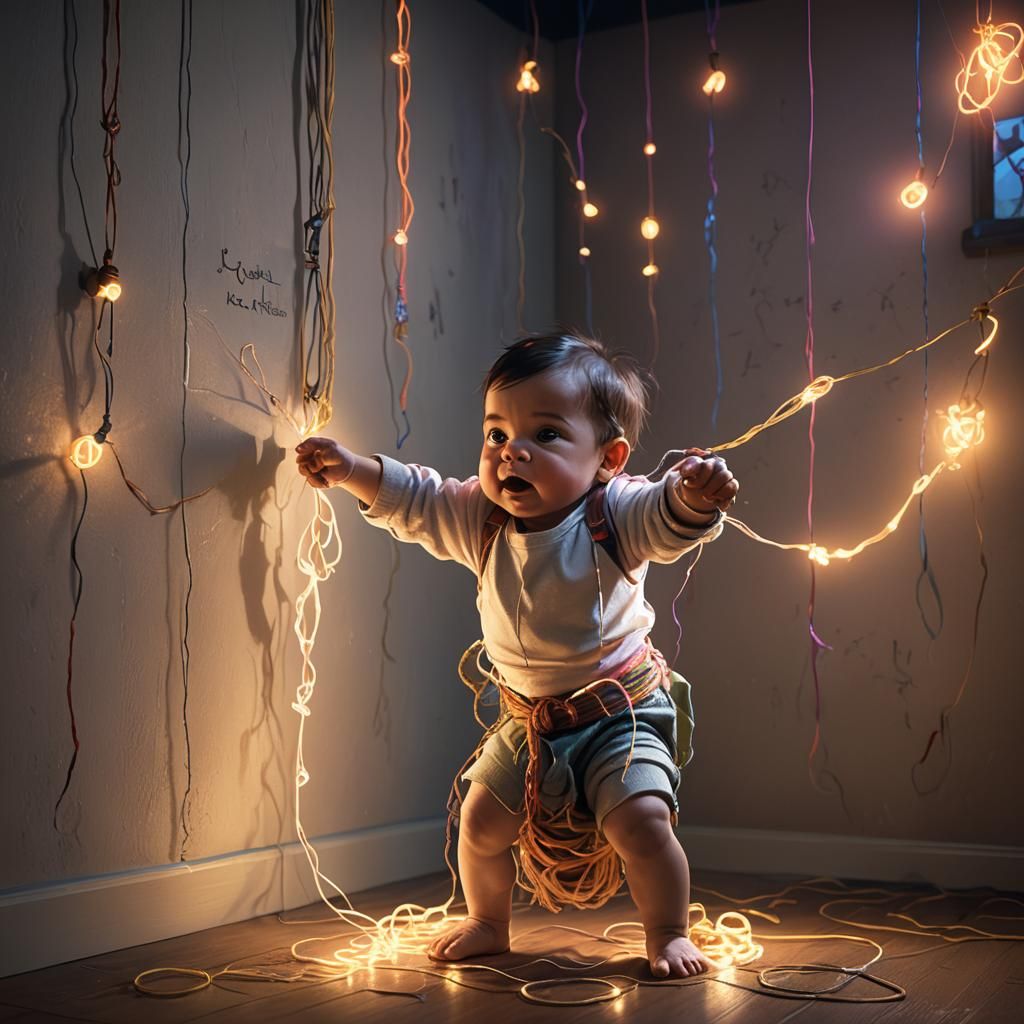 Babysitter Tied Up with Ethereal String: Hyperrealistic Art