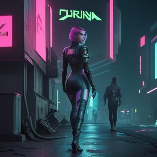 Cyberpunk Fairy Village by a Stream