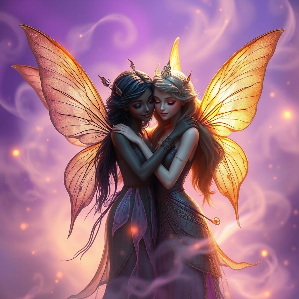 Ethereal Fairies in Dreamlike Embrace